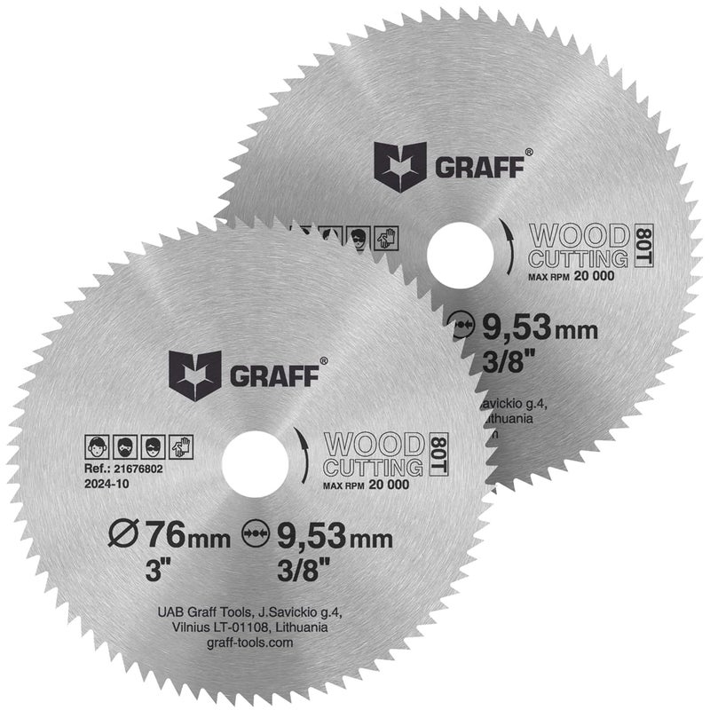 GRAFF 3 Inch Circular Saw Blade Set for Wood, Plywood, Laminate, Drywall, Plastic – 80T Wood Cutting Disc with 3/8 Inch Arbor from - Image 1